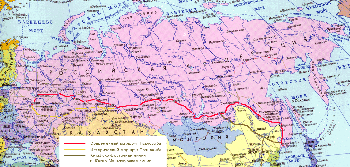 A transzszibériai vasút útvonala